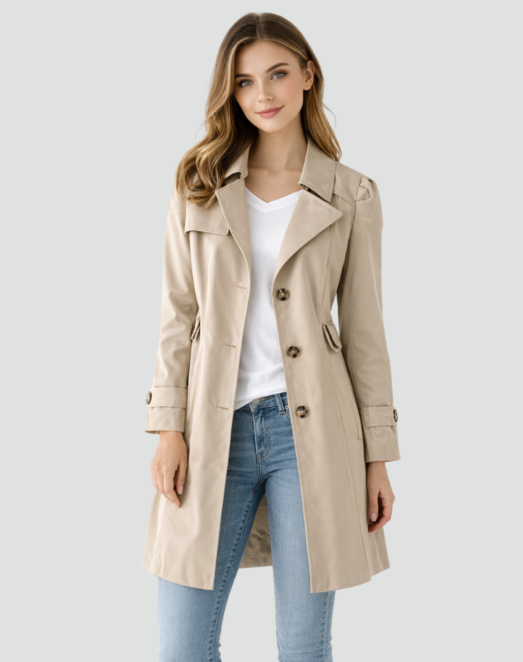 CÉLIANE | TRANCHÉE MANTEAU CLASSIQUE À REVERS POUR FEMMES