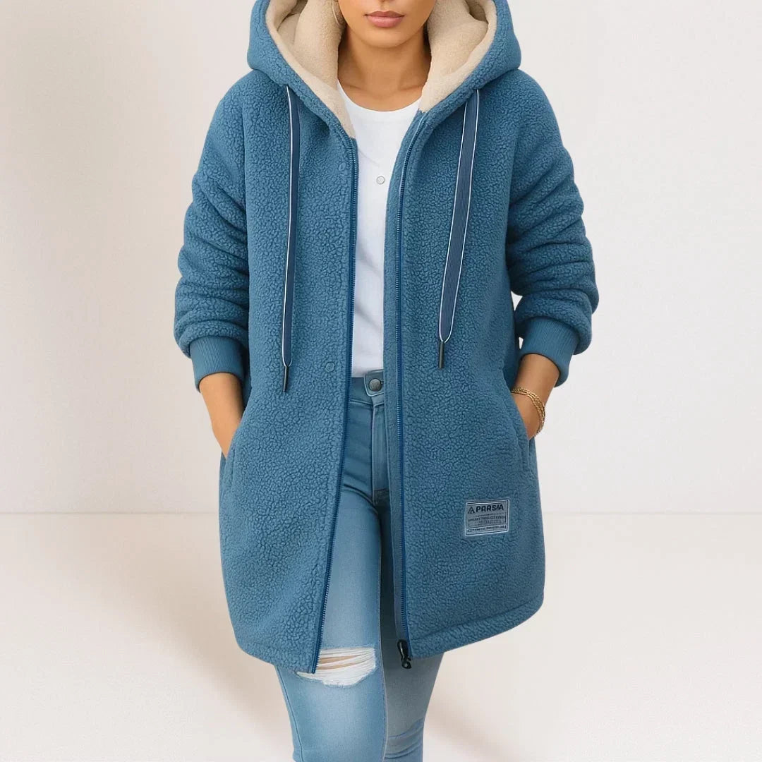 CÉLIANE | VESTE FLEECE LONGUE À CAPUCHE POUR FEMMES