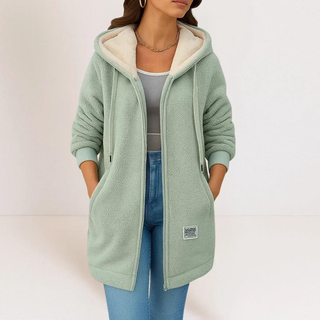 CÉLIANE | VESTE FLEECE LONGUE À CAPUCHE POUR FEMMES