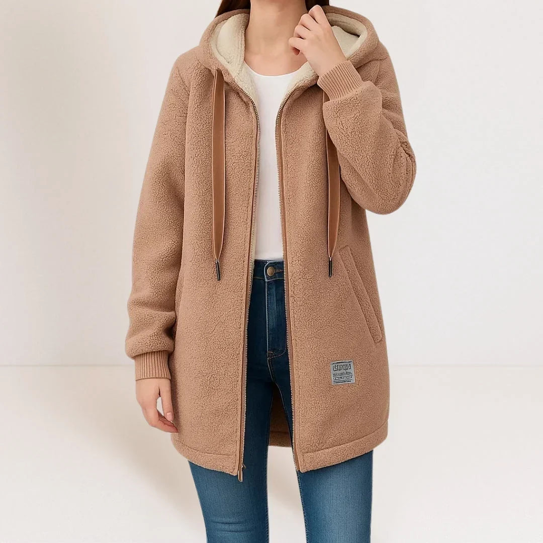 CÉLIANE | VESTE FLEECE LONGUE À CAPUCHE POUR FEMMES