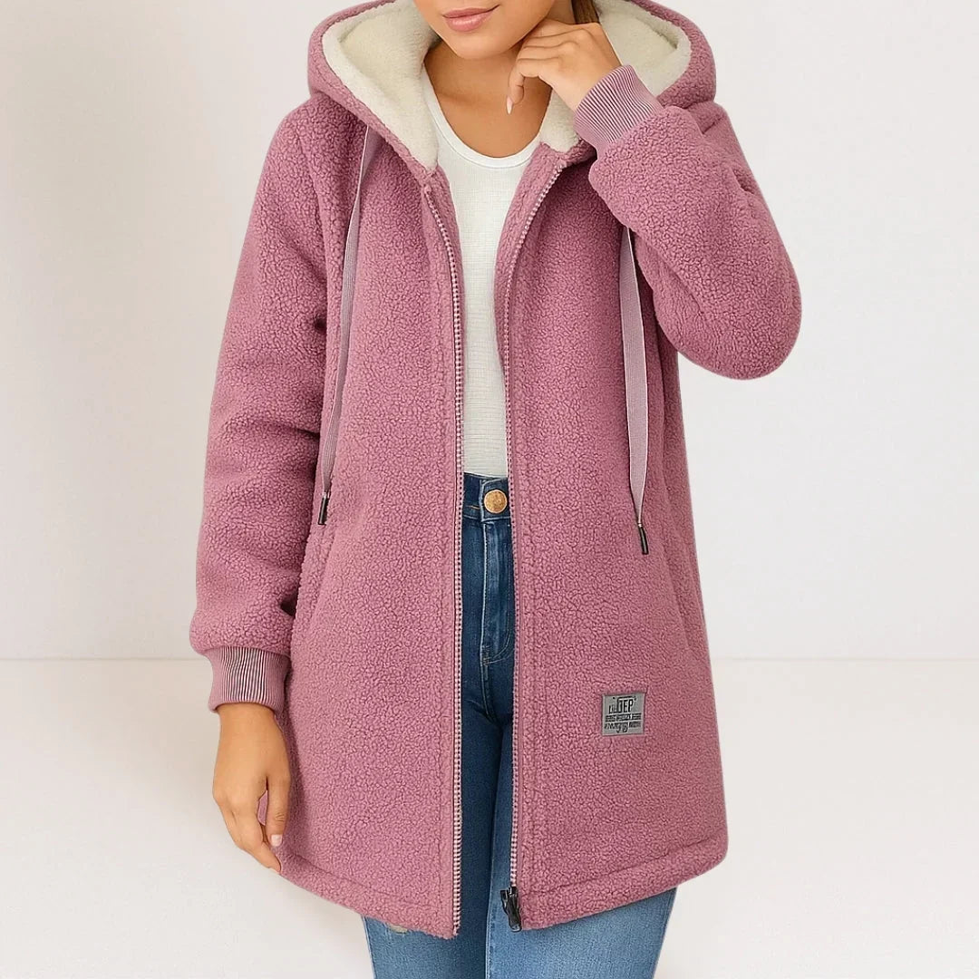 CÉLIANE | VESTE FLEECE LONGUE À CAPUCHE POUR FEMMES