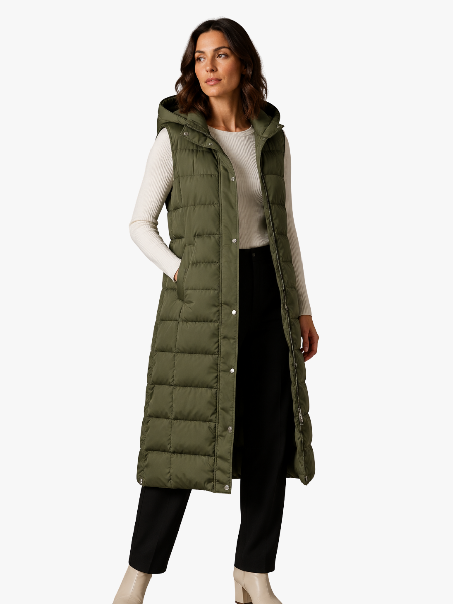 CÉLIANE | GILET LONGUE À CAPUCHE POUR FEMMES