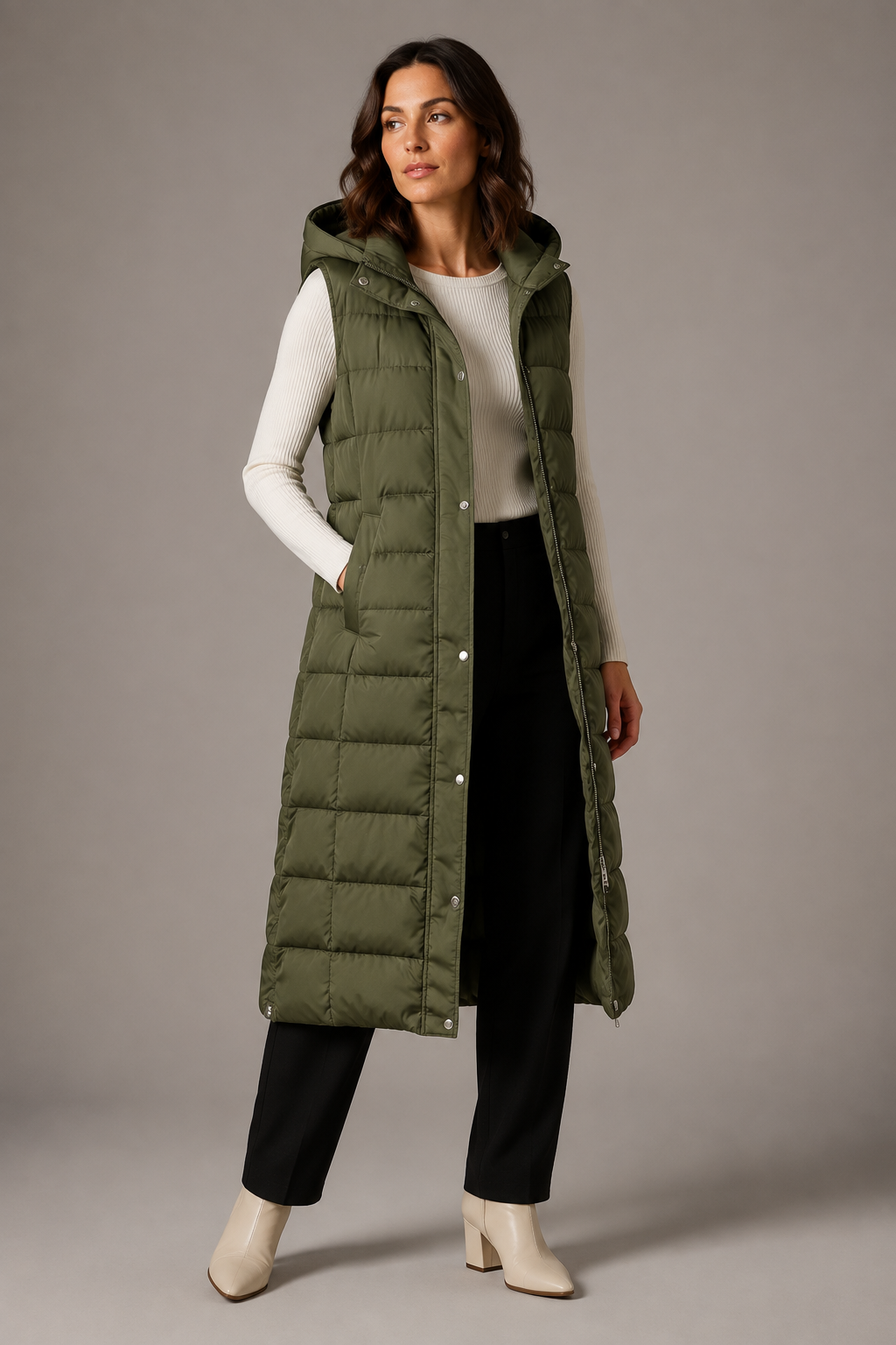 CÉLIANE | GILET LONGUE À CAPUCHE POUR FEMMES