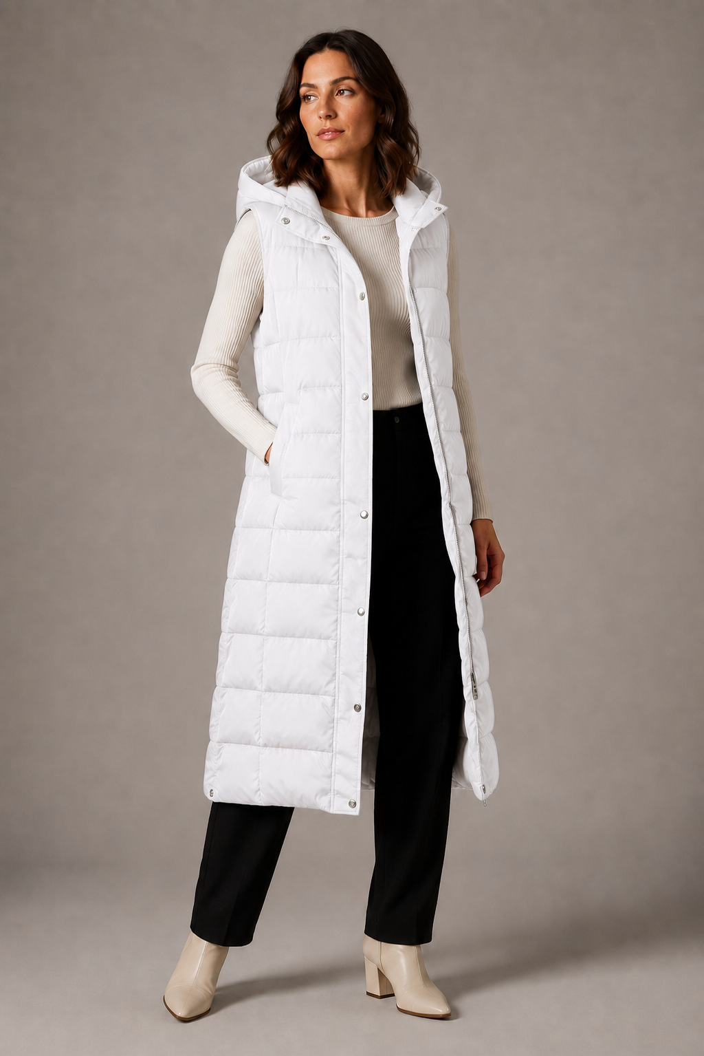 CÉLIANE | GILET LONGUE À CAPUCHE POUR FEMMES