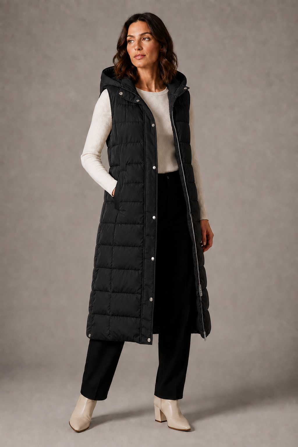 CÉLIANE | GILET LONGUE À CAPUCHE POUR FEMMES