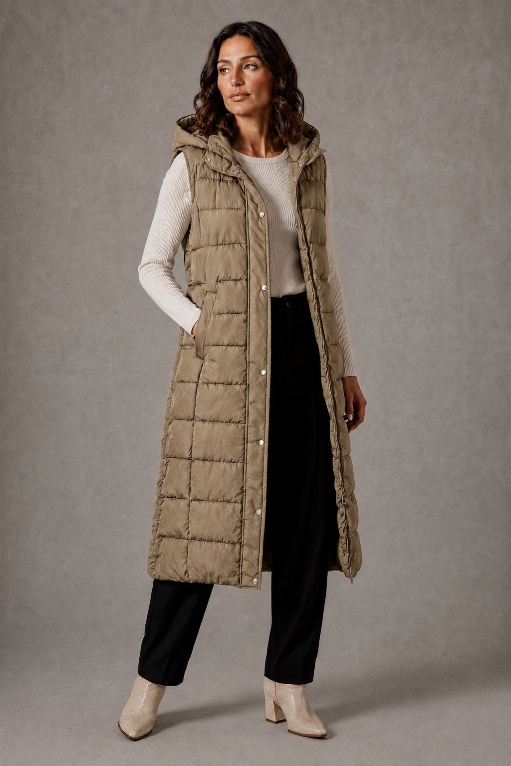 CÉLIANE | GILET LONGUE À CAPUCHE POUR FEMMES