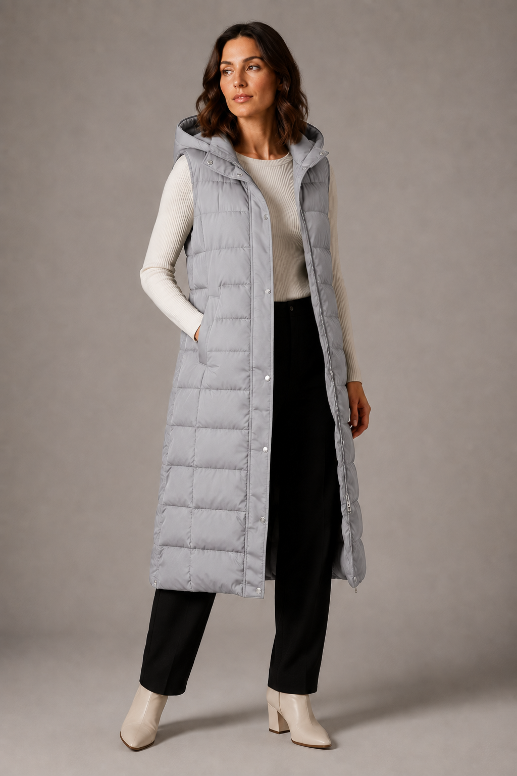 CÉLIANE | GILET LONGUE À CAPUCHE POUR FEMMES