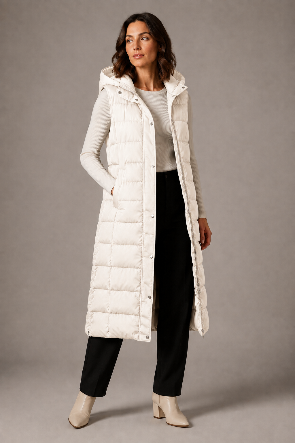 CÉLIANE | GILET LONGUE À CAPUCHE POUR FEMMES