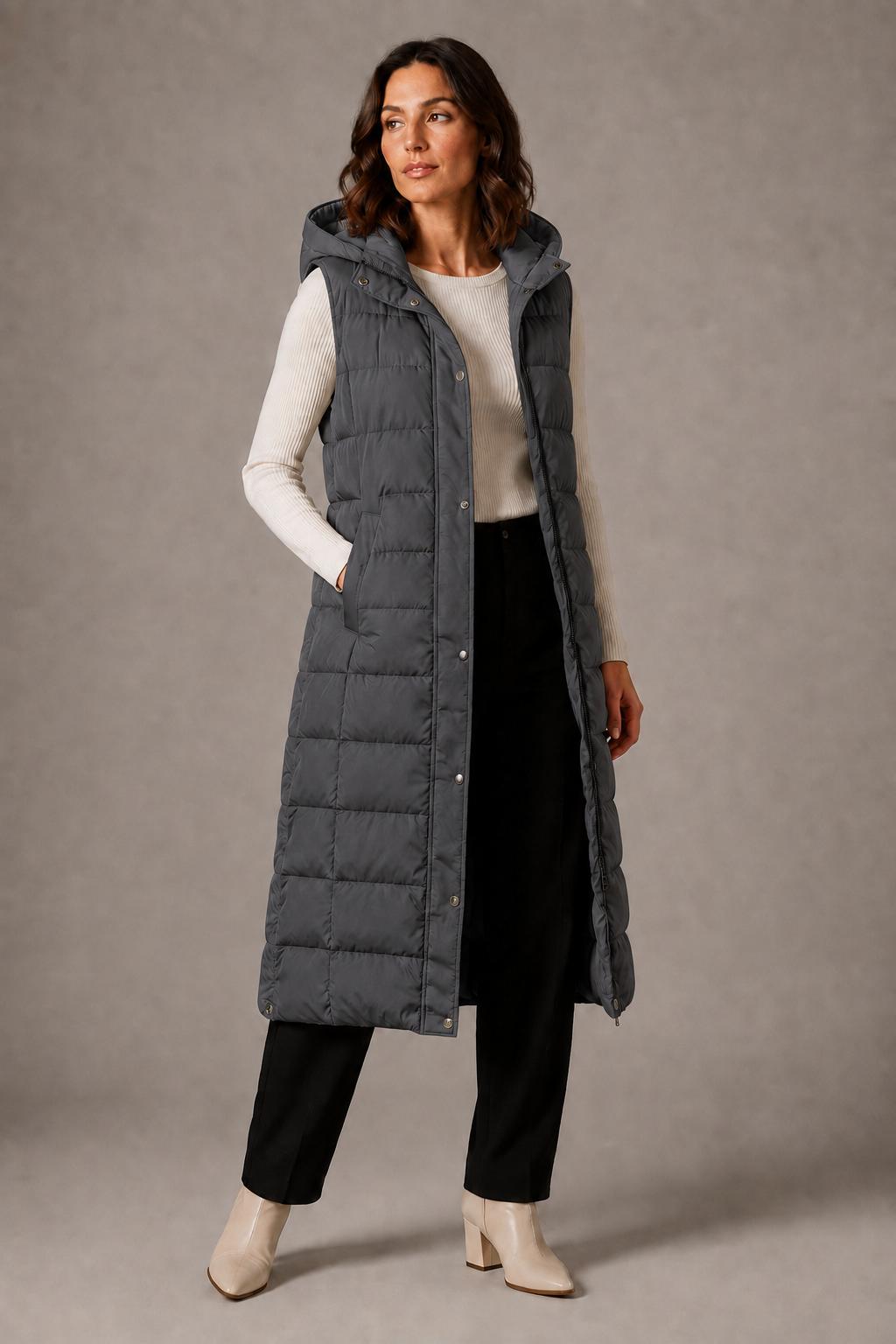 CÉLIANE | GILET LONGUE À CAPUCHE POUR FEMMES