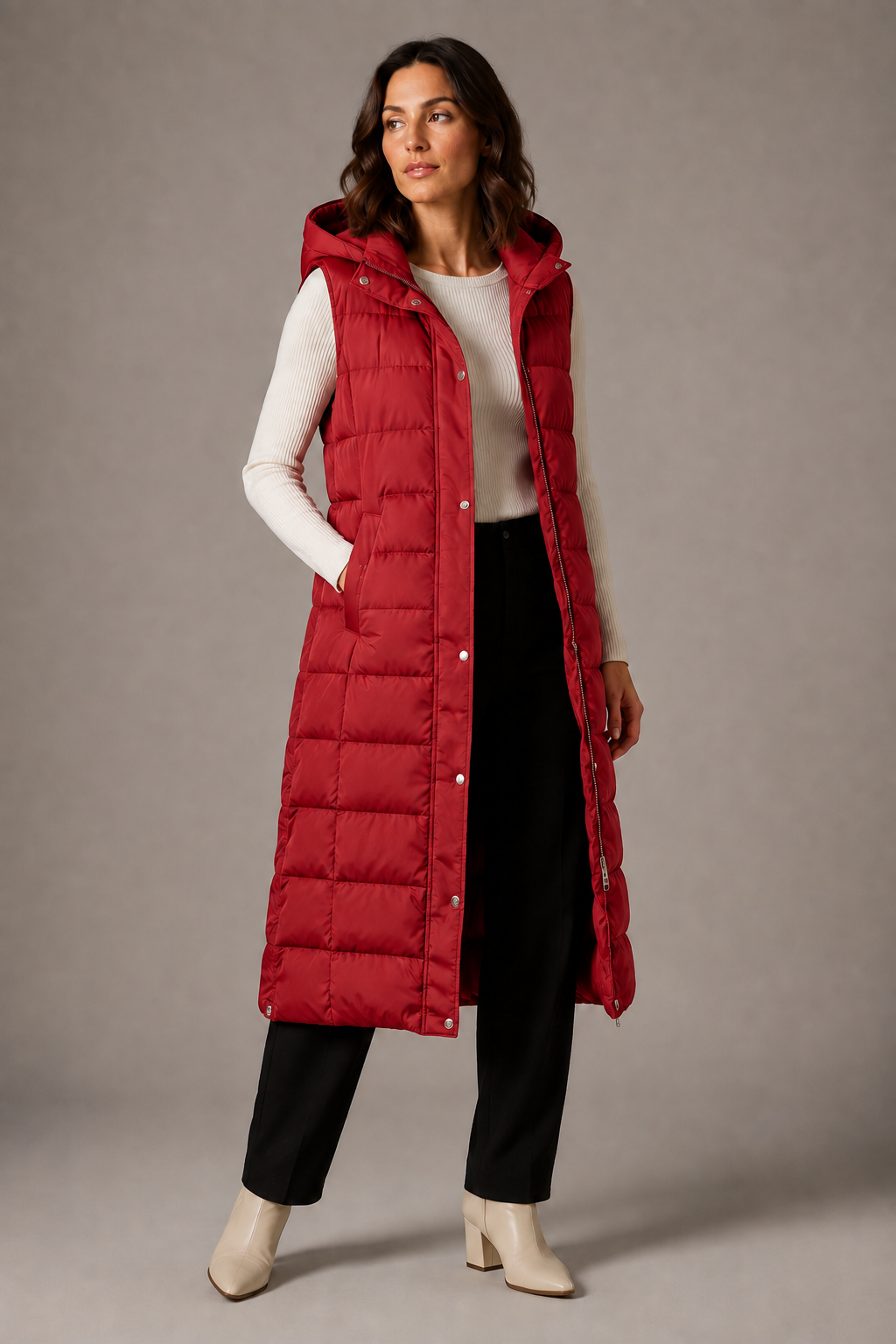 CÉLIANE | GILET LONGUE À CAPUCHE POUR FEMMES
